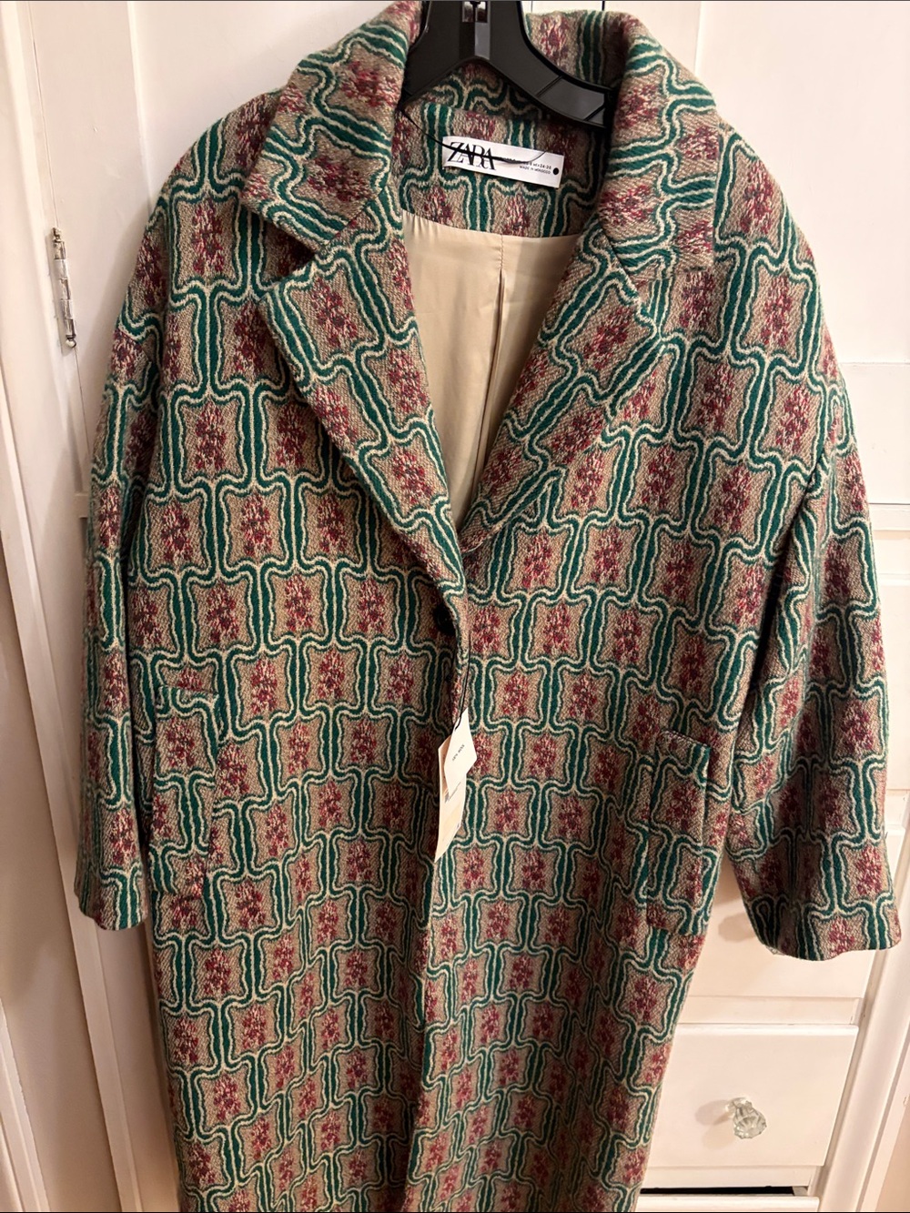 Zara Green Patterned Women’s wool Coat XS/S